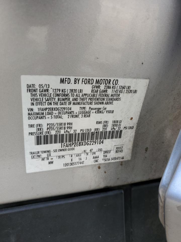 2013 Ford Taurus Sel VIN: 1FAHP2E8XDG229104 Lot: 56789835