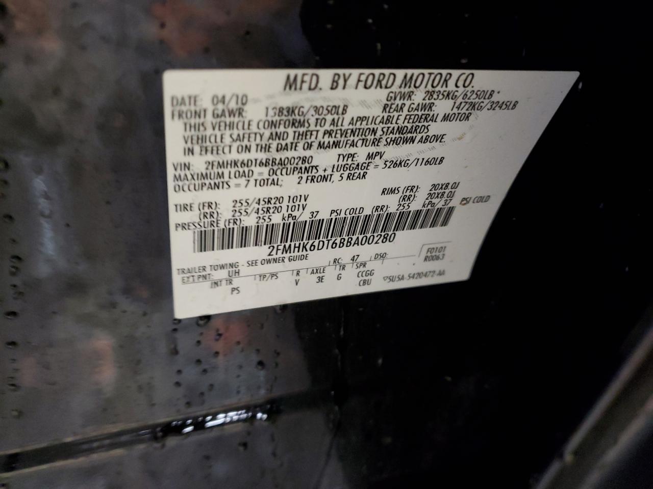 2011 Ford Flex Limited VIN: 2FMHK6DT6BBA00280 Lot: 56662005