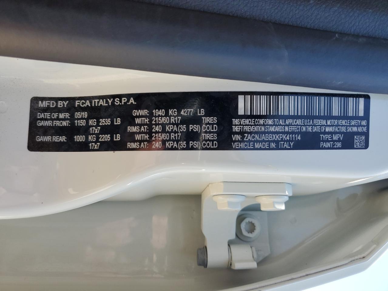 2019 Jeep Renegade Latitude VIN: ZACNJABBXKPK41114 Lot: 56601045