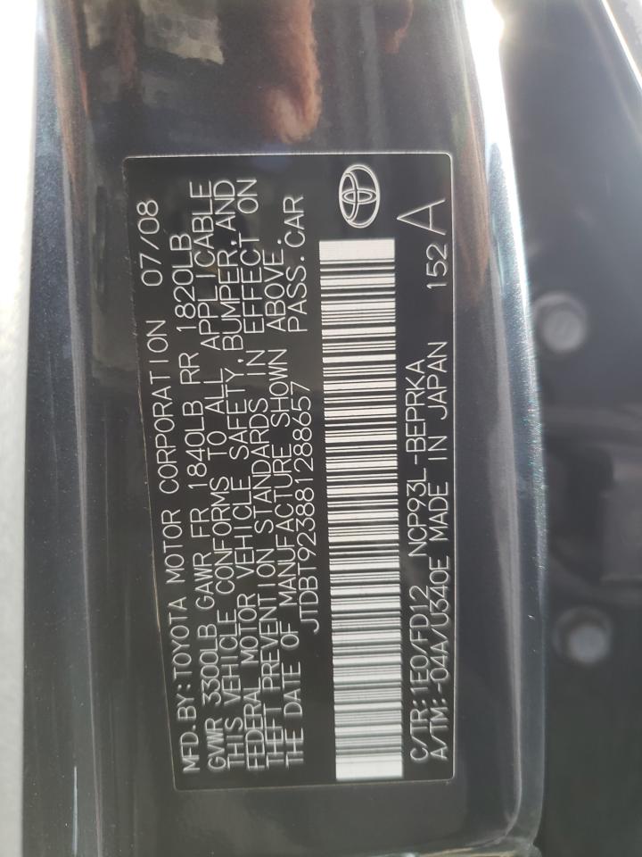 2008 Toyota Yaris VIN: JTDBT923881288657 Lot: 57272565
