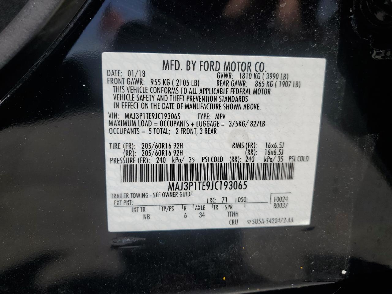 2018 Ford Ecosport Se VIN: MAJ3P1TE9JC193065 Lot: 57221525