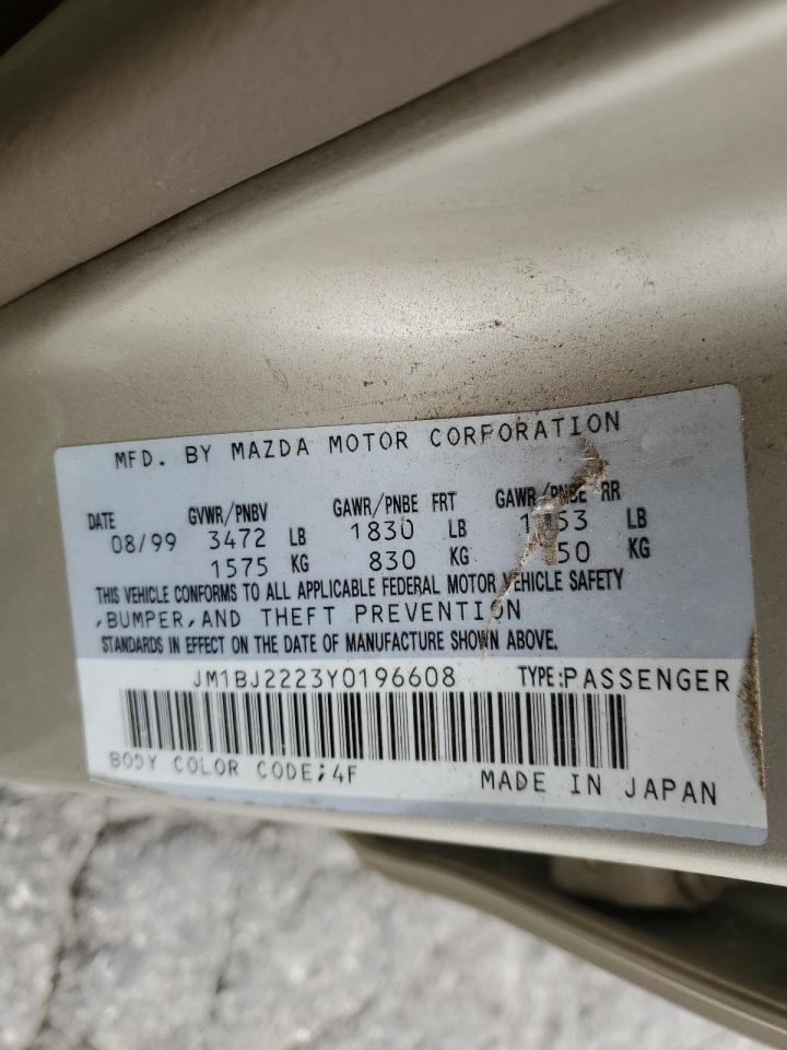 2000 Mazda Protege Dx VIN: JM1BJ2223Y0196608 Lot: 55479625