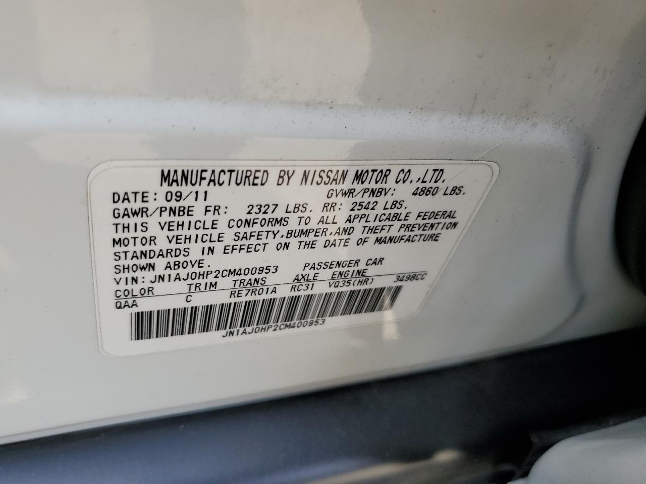 2012 Infiniti Ex35 Base VIN: JN1AJ0HP2CM400953 Lot: 55363215