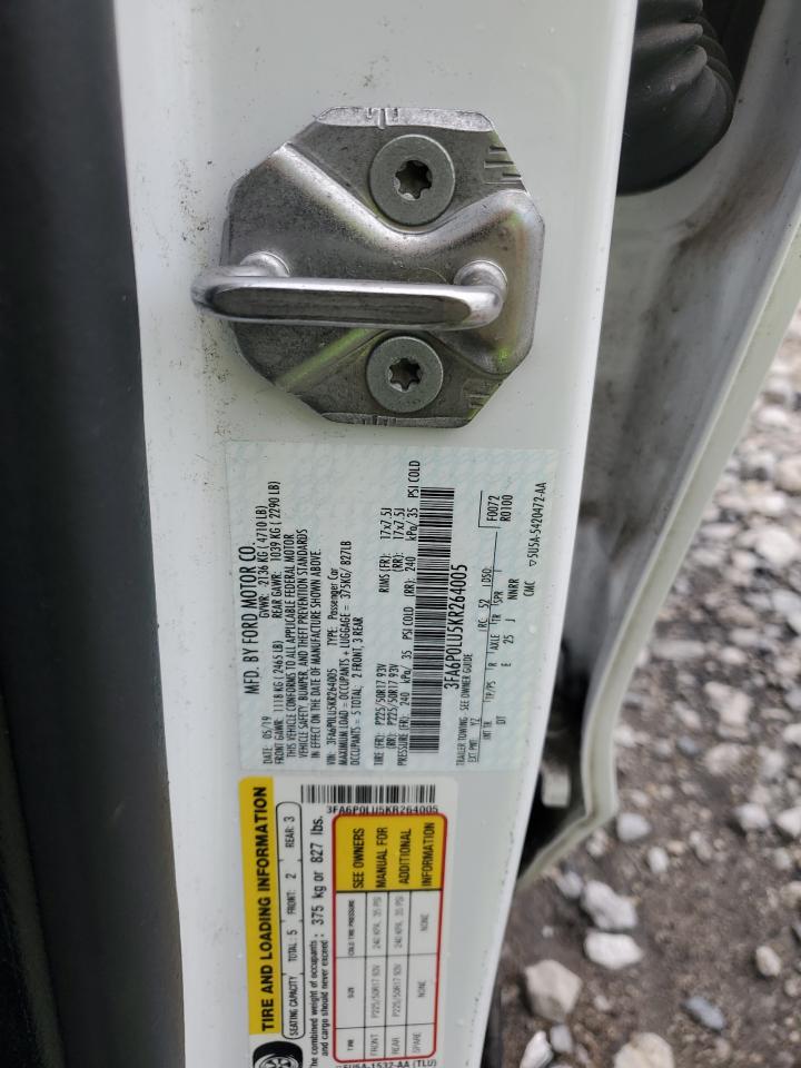 2019 Ford Fusion Se VIN: 3FA6P0LU5KR264005 Lot: 54023855