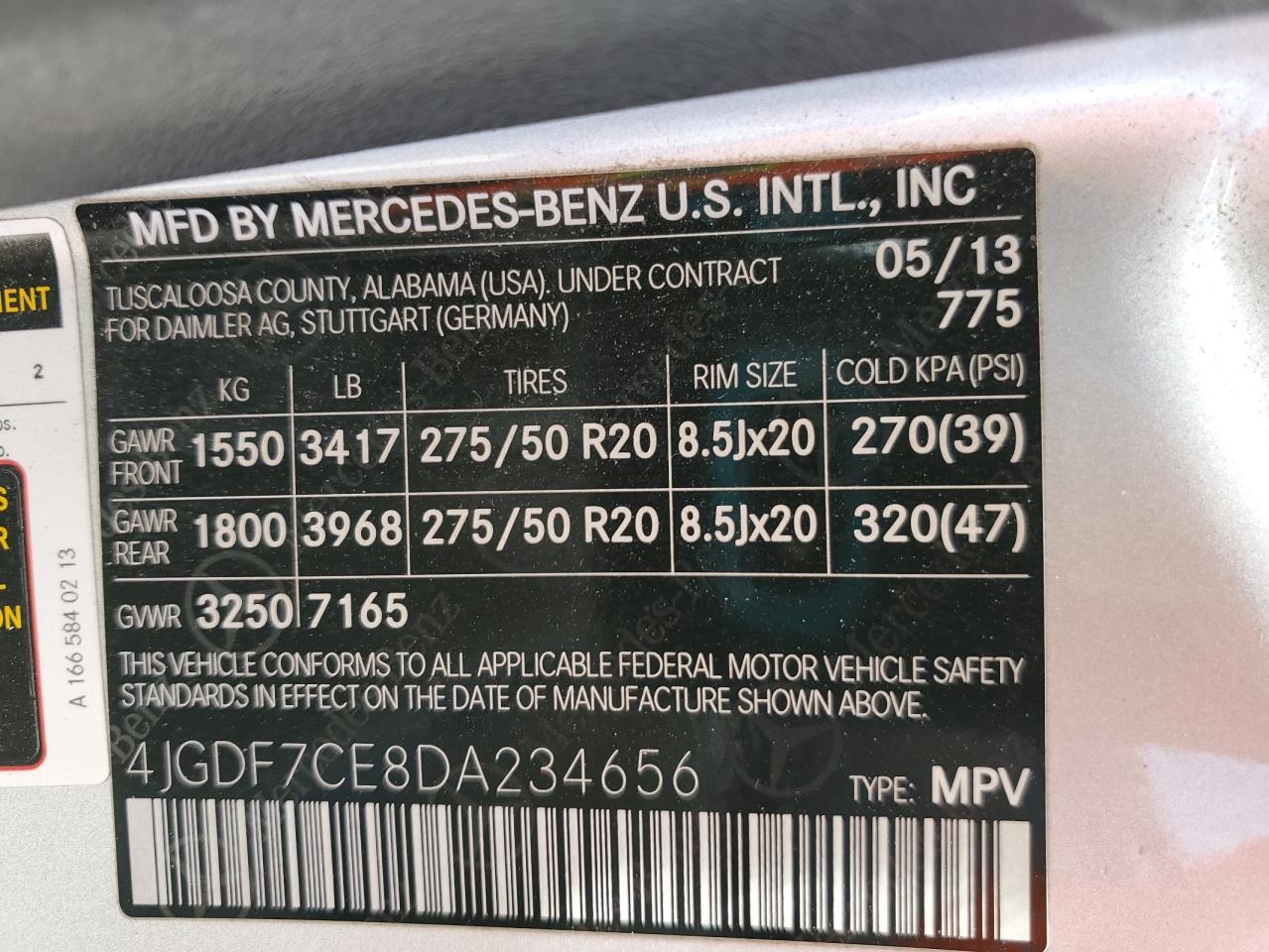 2013 Mercedes-Benz Gl 450 4Matic VIN: 4JGDF7CE8DA234656 Lot: 57604995