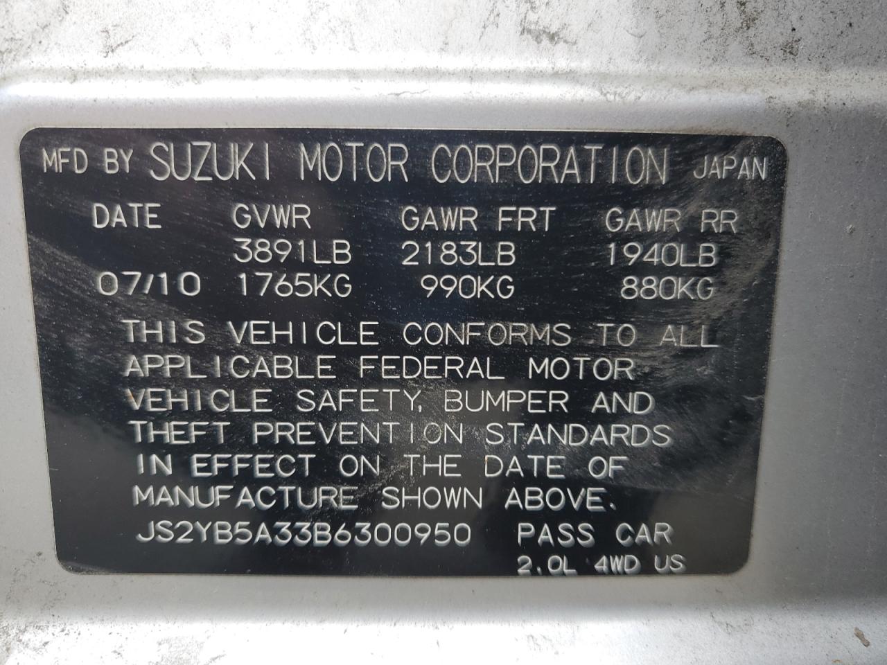 2011 Suzuki Sx4 VIN: JS2YB5A33B6300950 Lot: 55387535
