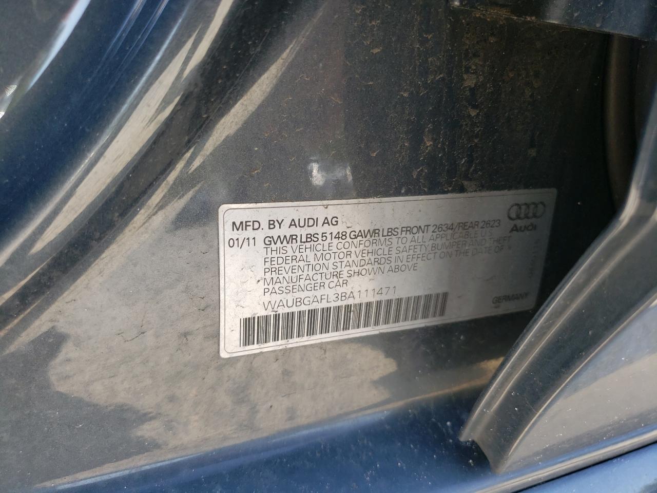 2011 Audi S4 Premium Plus VIN: WAUBGAFL3BA111471 Lot: 56199345