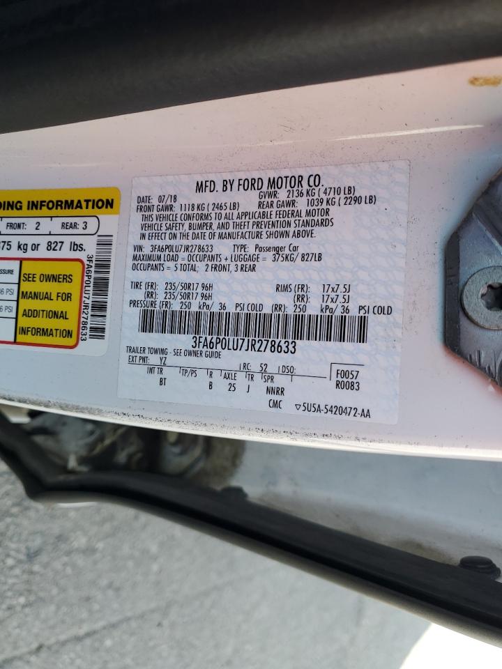 2018 Ford Fusion Se Hybrid VIN: 3FA6P0LU7JR278633 Lot: 54042545