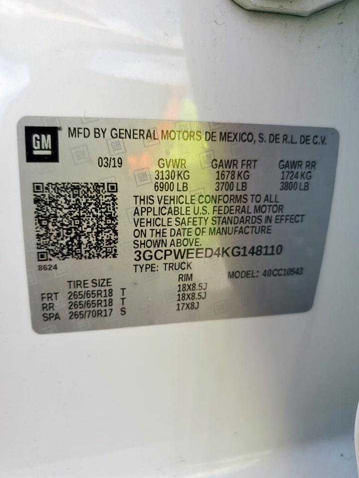 3GCPWEED4KG148110 CHEVROLET ALL Models 2019