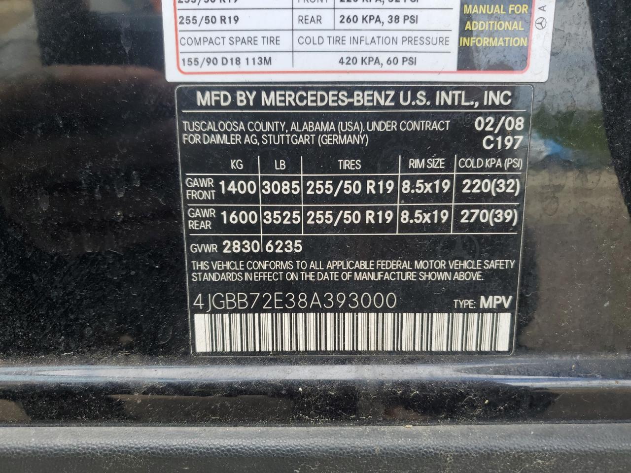 2008 Mercedes-Benz Ml 550 VIN: 4JGBB72E38A393000 Lot: 58274445