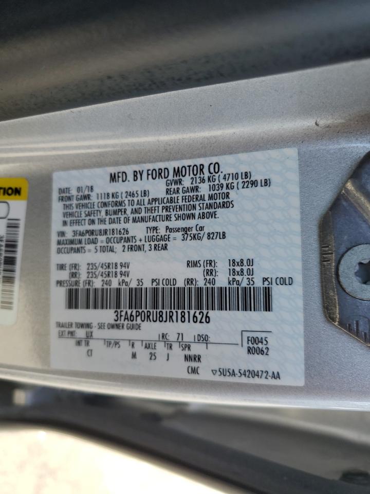 3FA6P0RU8JR181626 FORD FUSION 2018