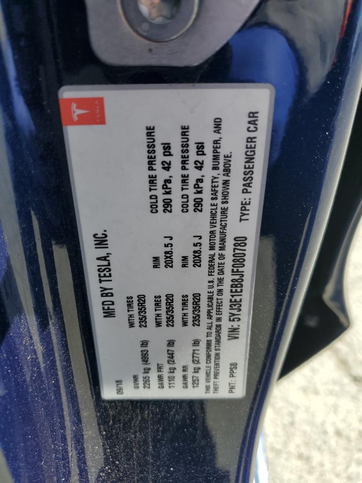 2018 Tesla Model 3 VIN: 5YJ3E1EB8JF080780 Lot: 57095905