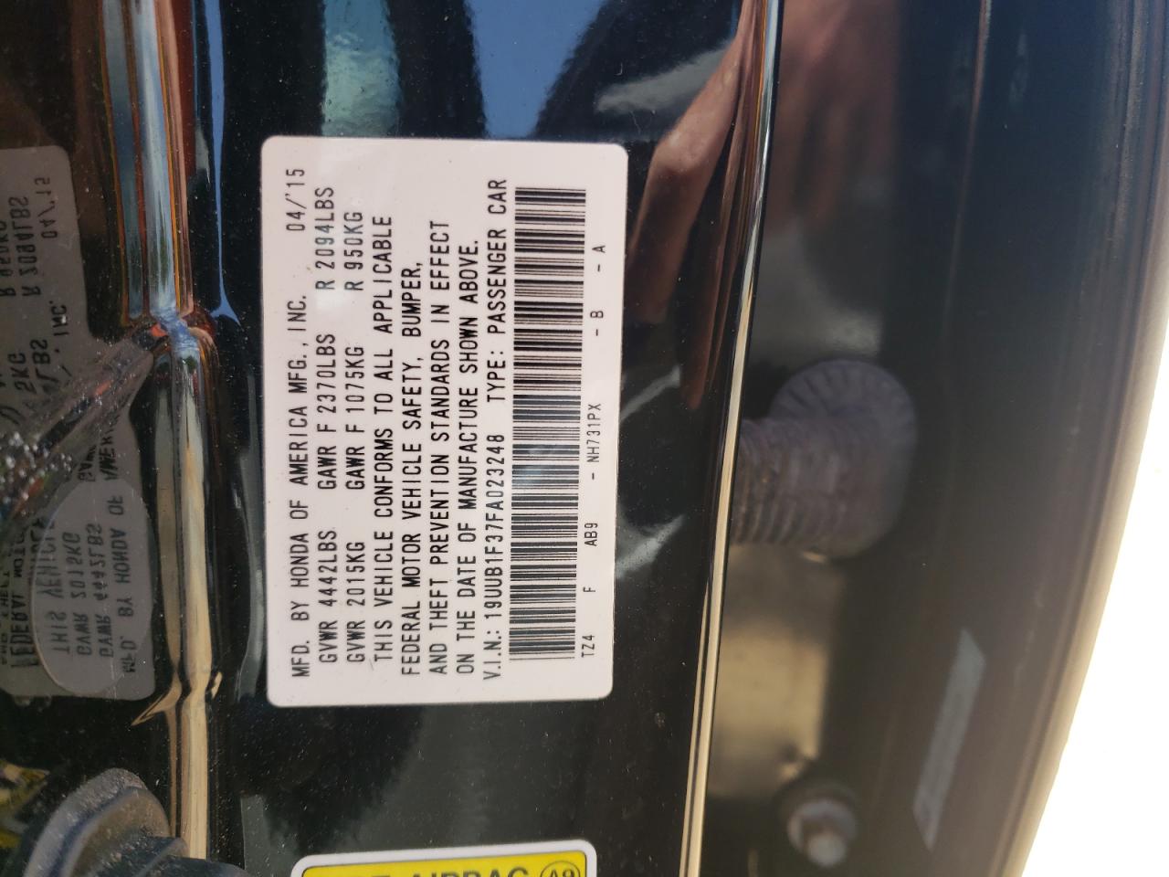 2015 Acura Tlx VIN: 19UUB1F37FA023248 Lot: 56684205