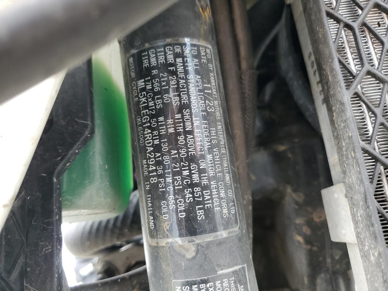 2024 Kawasaki Kl650 G VIN: ML5KLEG14RDA29418 Lot: 58748645