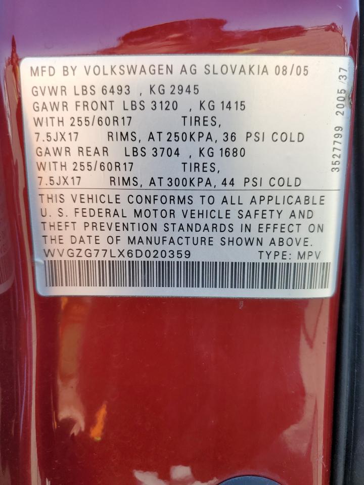 2006 Volkswagen Touareg 3.2 VIN: WVGZG77LX6D020359 Lot: 58422375