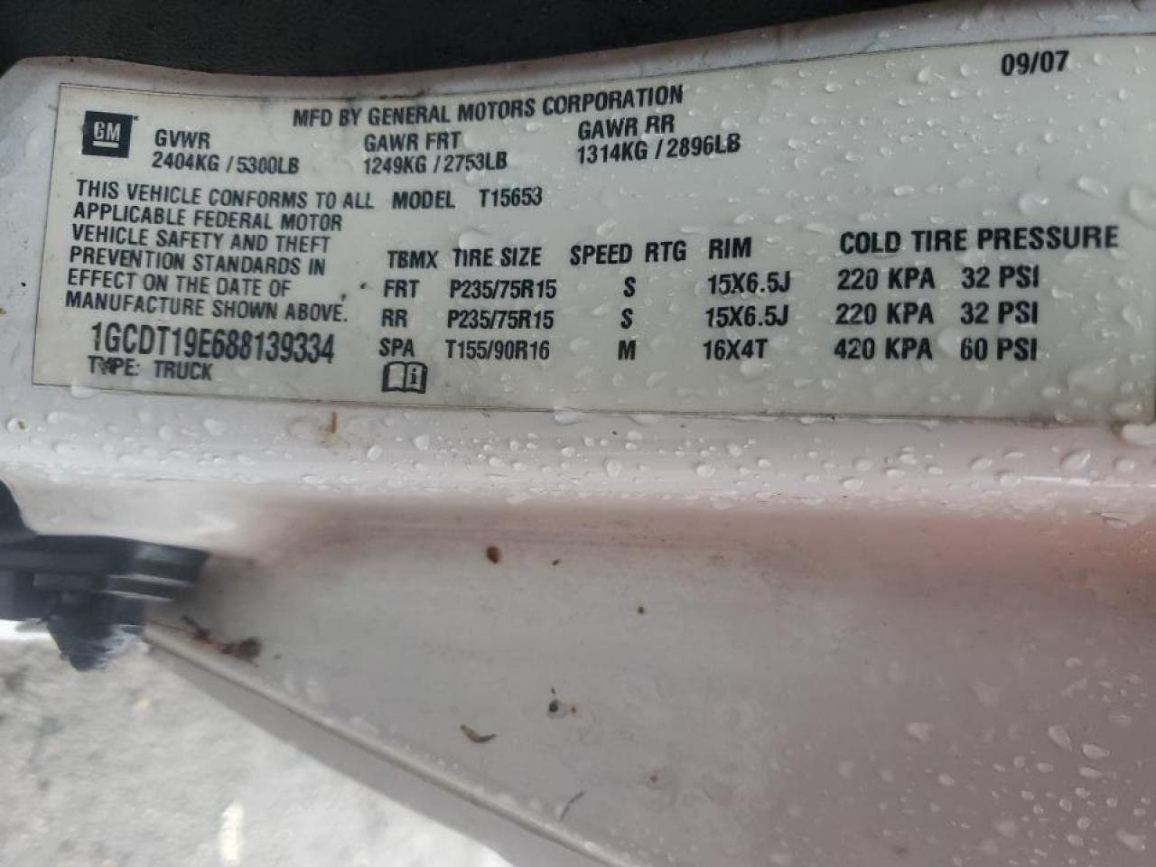 1gcdt19e688139334 1GCDT19E688139334 2008 Chevrolet Colorado