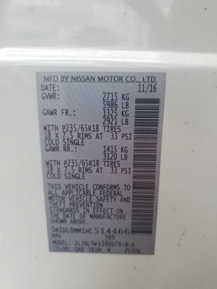 2017 Infiniti Qx60 VIN: 5N1DL0MM1HC514466 Lot: 57135625