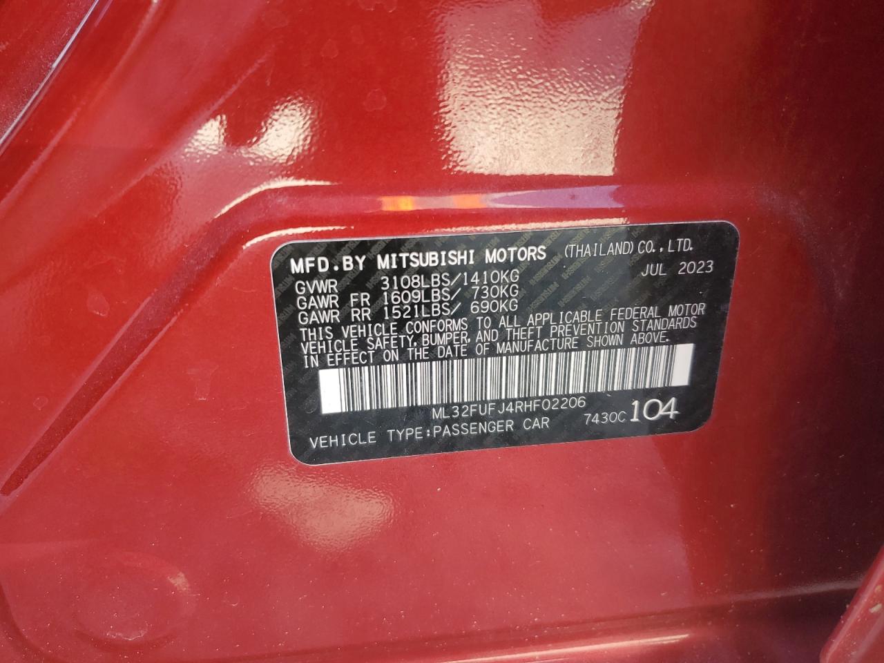 2024 Mitsubishi Mirage G4 Es VIN: ML32FUFJ4RHF02206 Lot: 56493095