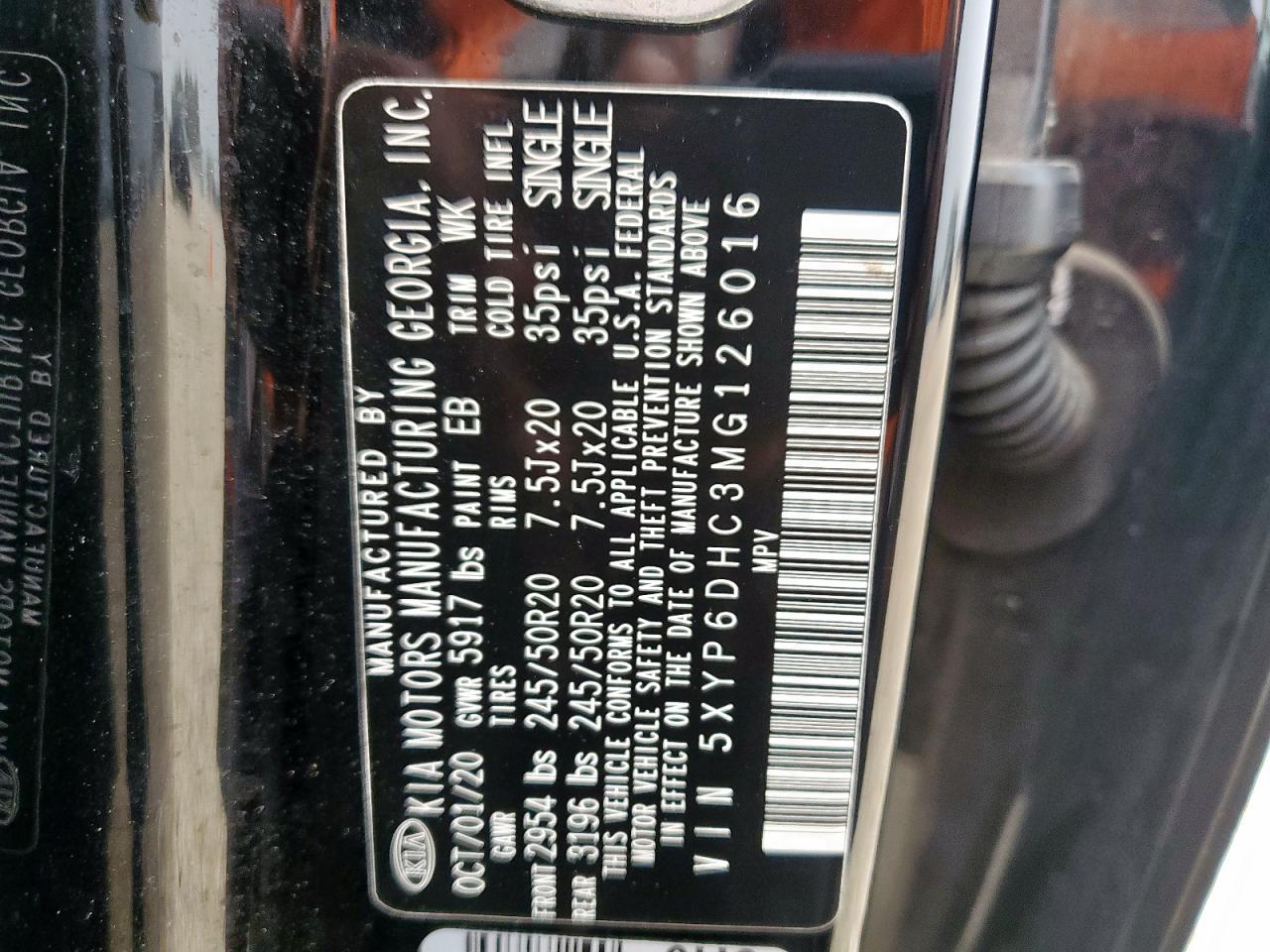 2021 Kia Telluride S VIN: 5XYP6DHC3MG126016 Lot: 58535285