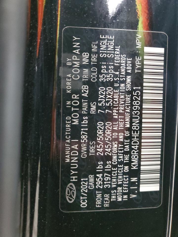 2022 Hyundai Palisade Sel VIN: KM8R4DHE8NU398251 Lot: 56733765