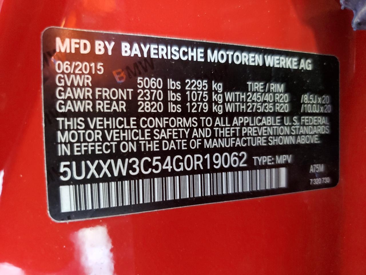 2016 BMW X4 xDrive28I VIN: 5UXXW3C54G0R19062 Lot: 56501045