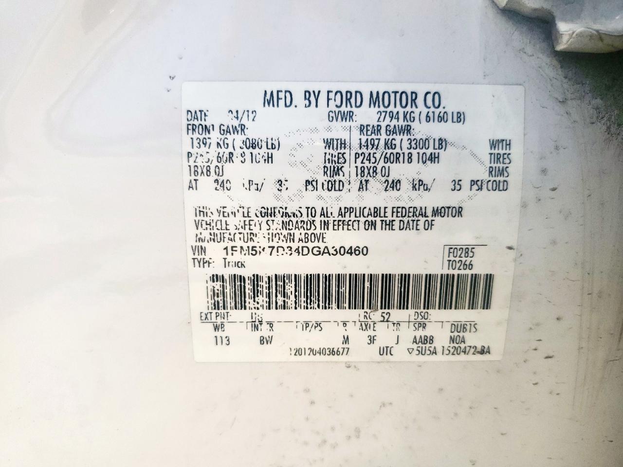 2013 Ford Explorer Xlt VIN: 1FM5K7D84DGA30460 Lot: 57498645