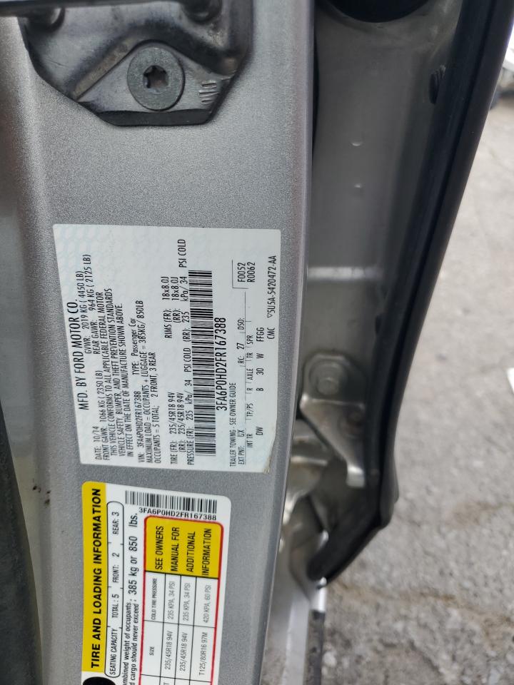 2015 Ford Fusion Se VIN: 3FA6P0HD2FR167388 Lot: 55762875