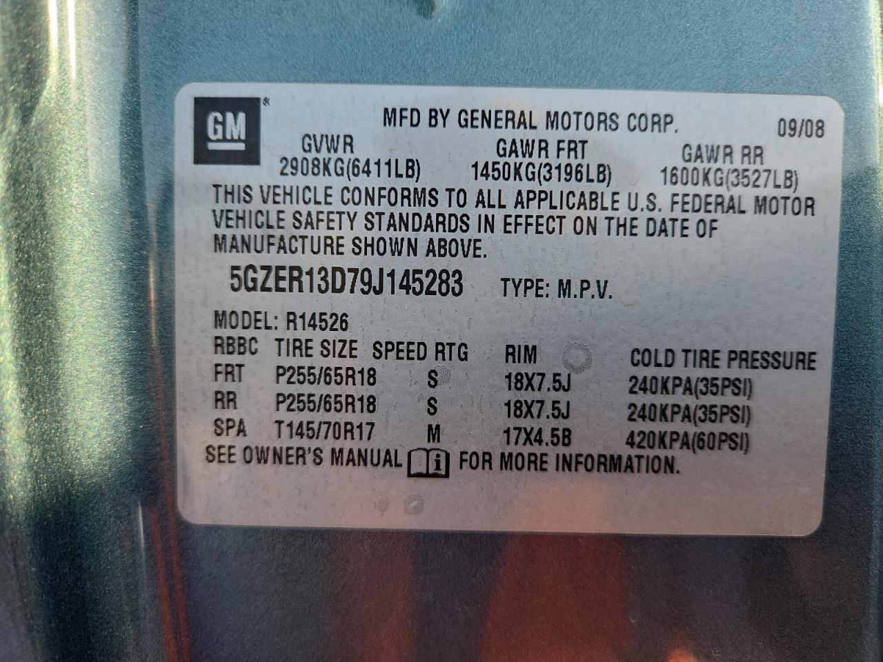 2009 Saturn Outlook Xe VIN: 5GZER13D79J145283 Lot: 58794275