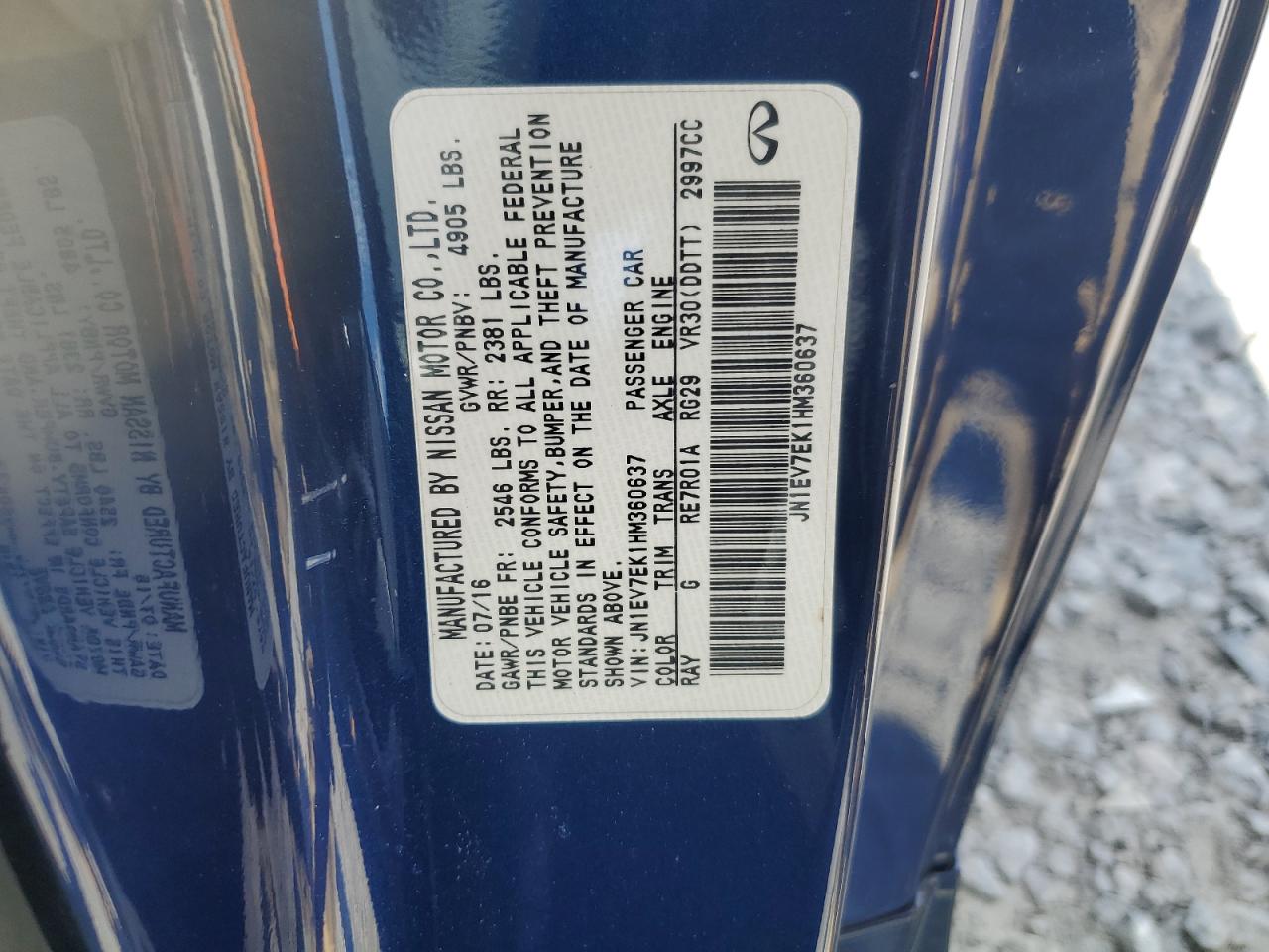 2017 Infiniti Q60 Premium VIN: JN1EV7EK1HM360637 Lot: 55801835