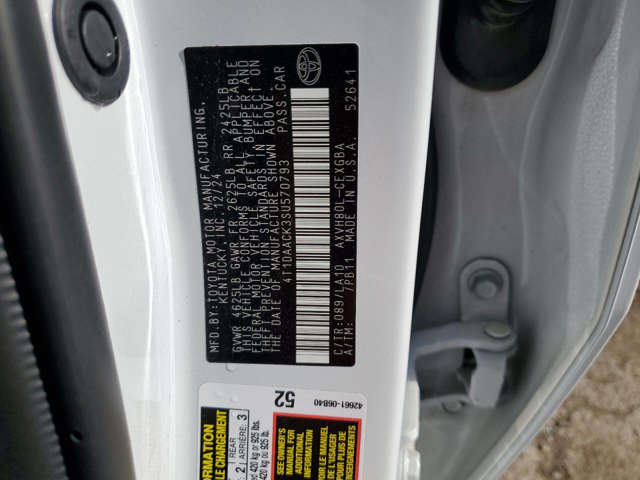 2025 Toyota Camry Xse VIN: 4T1DAACK3SU570793 Lot: 55525395