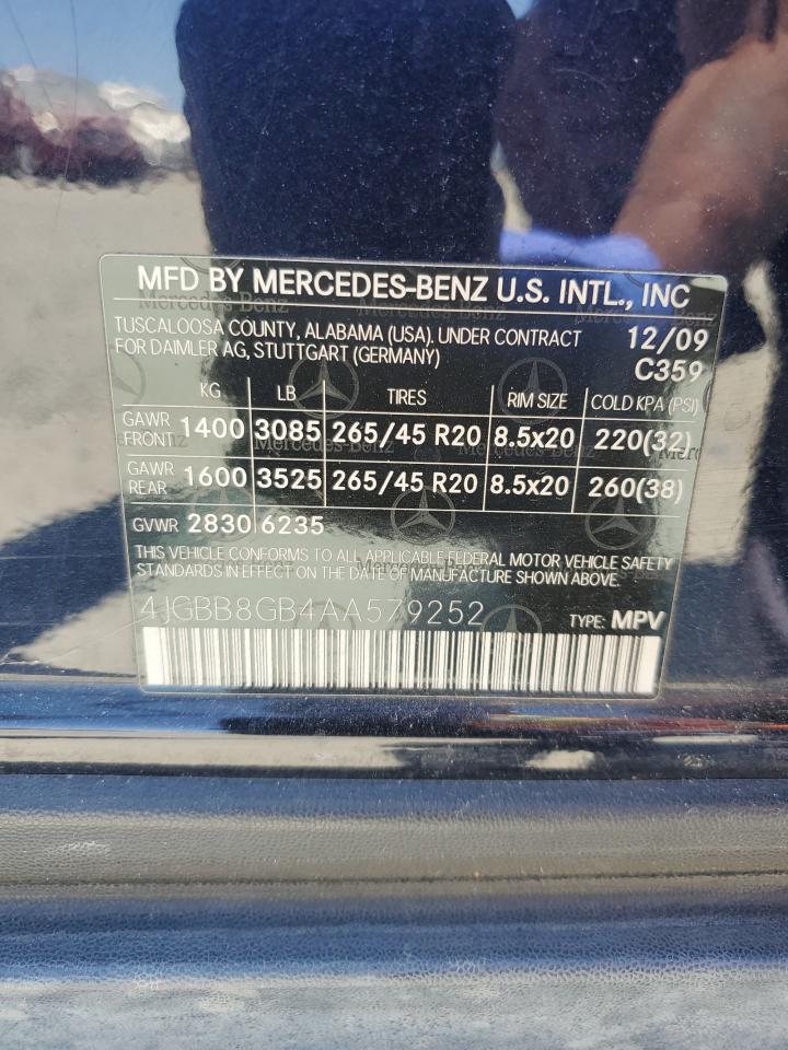 2010 Mercedes-Benz Ml 350 4Matic VIN: 4JGBB8GB4AA579252 Lot: 57598285