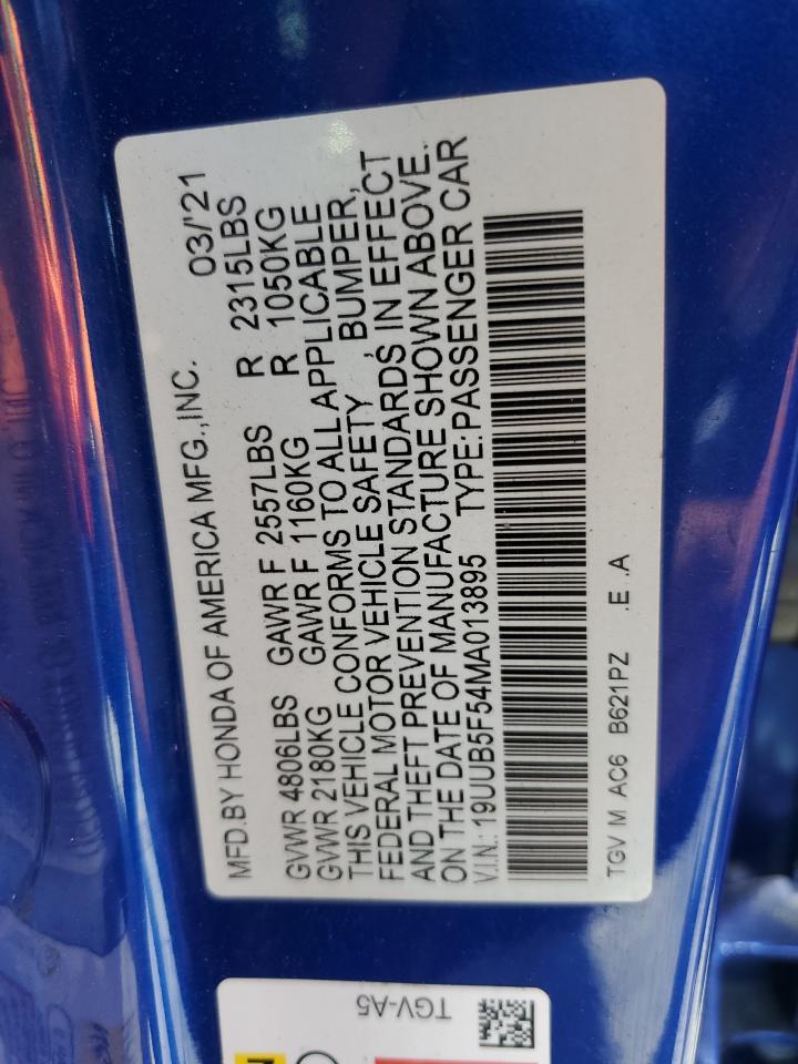 2021 Acura Tlx Tech A VIN: 19UUB5F54MA013895 Lot: 56484135
