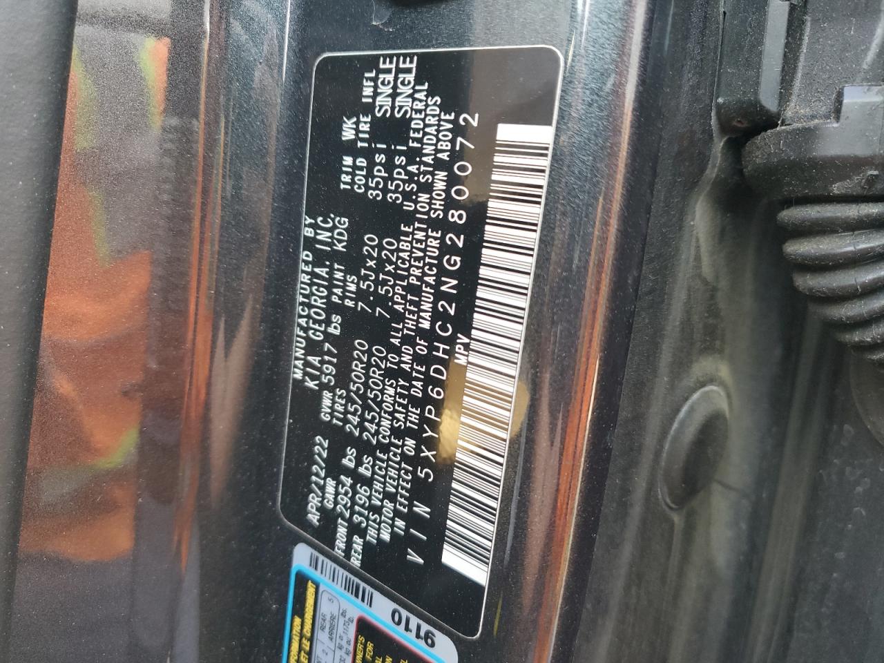 2022 Kia Telluride S VIN: 5XYP6DHC2NG280072 Lot: 56173785