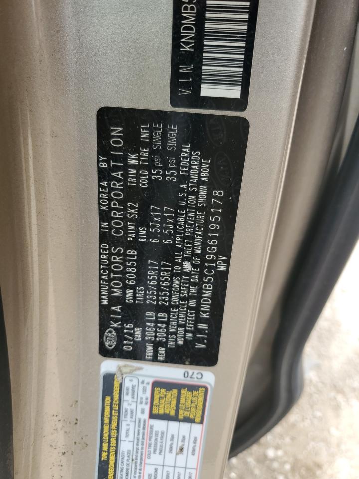 2016 Kia Sedona Lx VIN: KNDMB5C19G6195178 Lot: 56744395