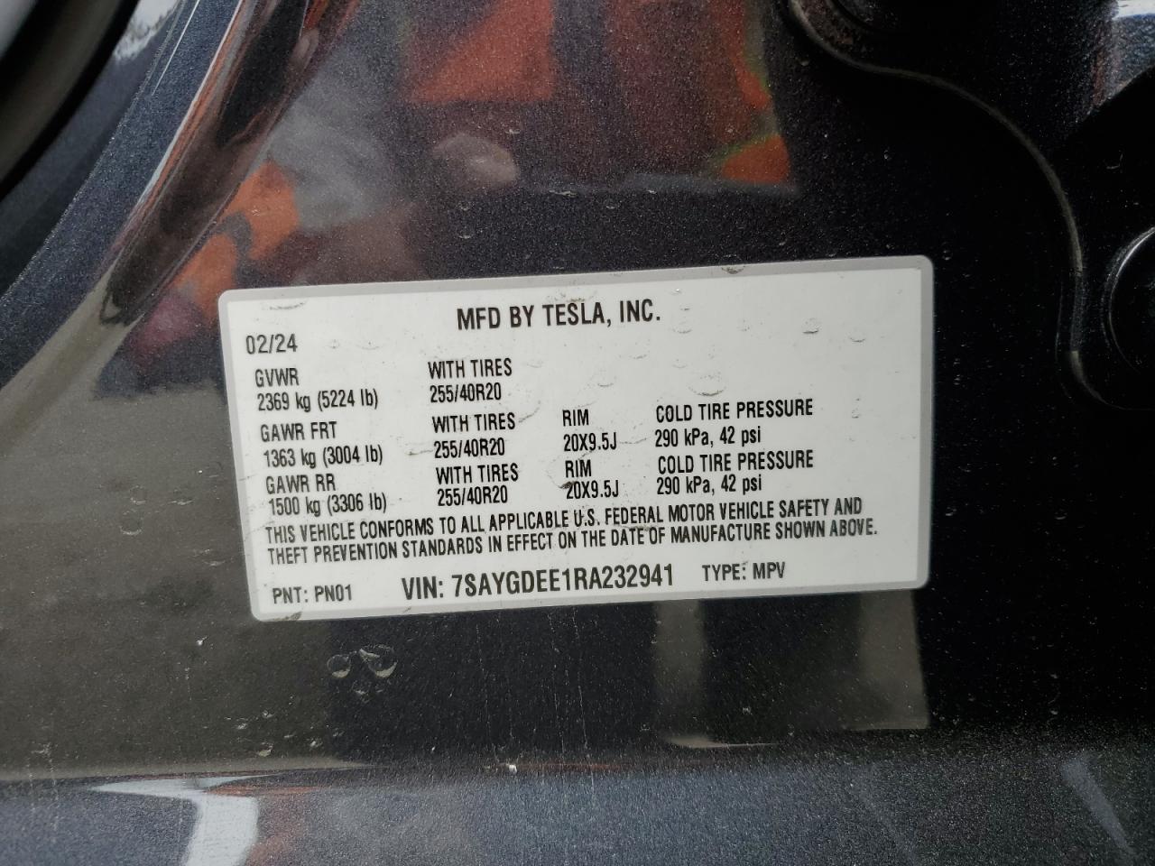2024 Tesla Model Y VIN: 7SAYGDEE1RA232941 Lot: 58850175