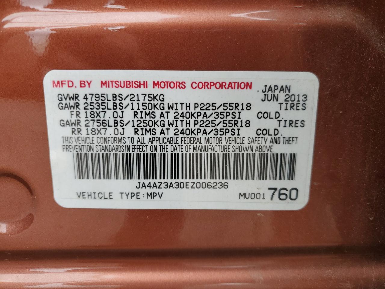 2014 Mitsubishi Outlander Se VIN: JA4AZ3A30EZ006236 Lot: 55722025