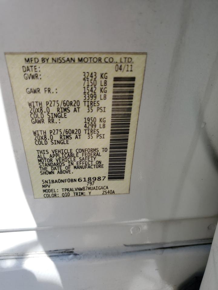 2011 Nissan Armada Platinum VIN: 5N1BA0NF0BN618987 Lot: 56058485