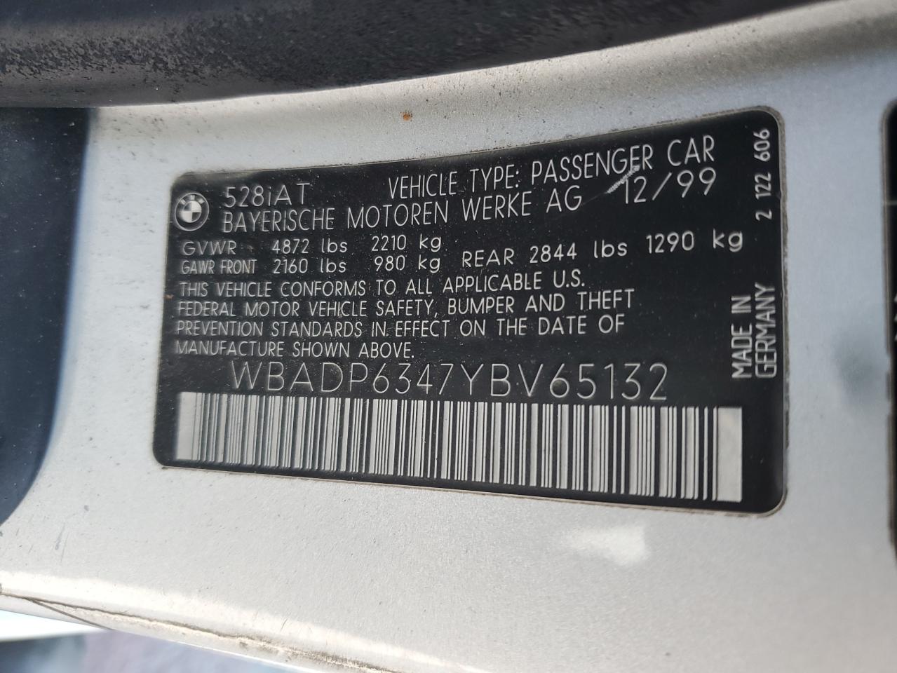 2000 BMW 528 It Automatic VIN: WBADP6347YBV65132 Lot: 56418245