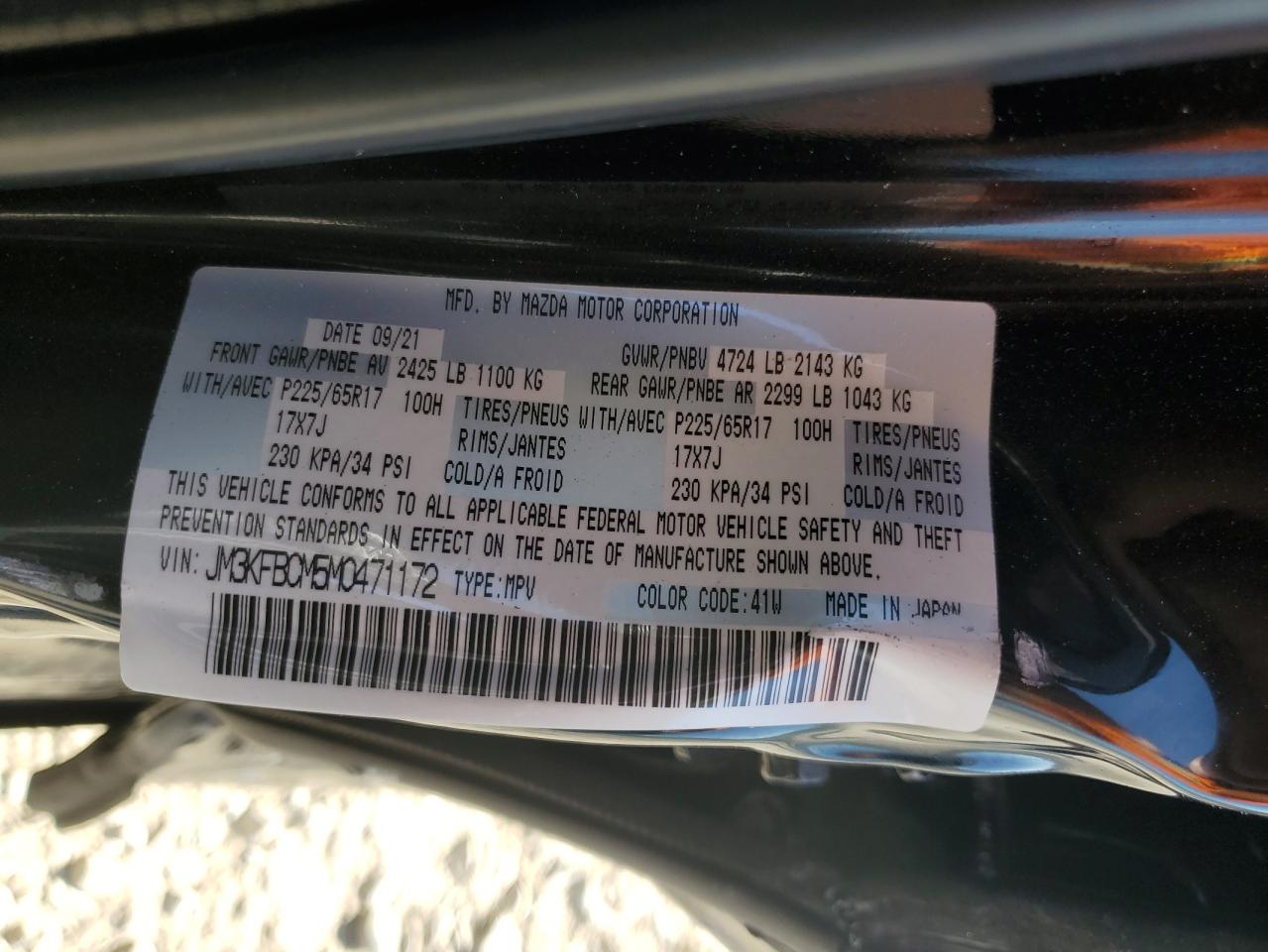 2021 Mazda Cx-5 Touring VIN: JM3KFBCM5M0471172 Lot: 56646065