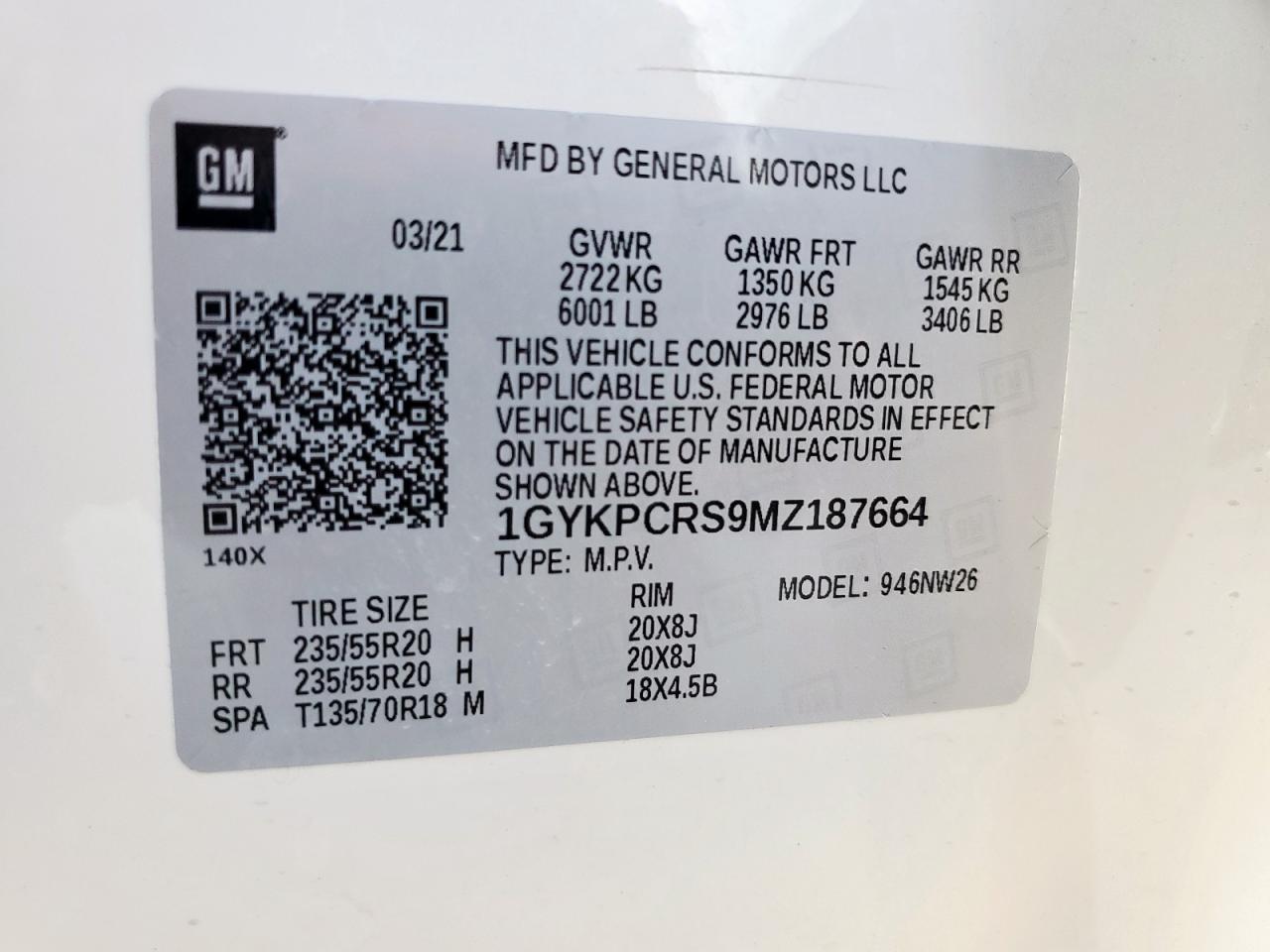 2021 Cadillac Xt6 Premium Luxury VIN: 1GYKPCRS9MZ187664 Lot: 59115075