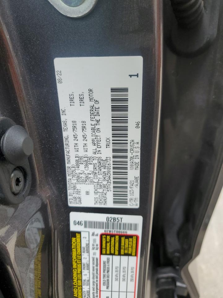 2022 Toyota Tundra Double Cab Sr VIN: 5TFKB5AA3NX016733 Lot: 56575425