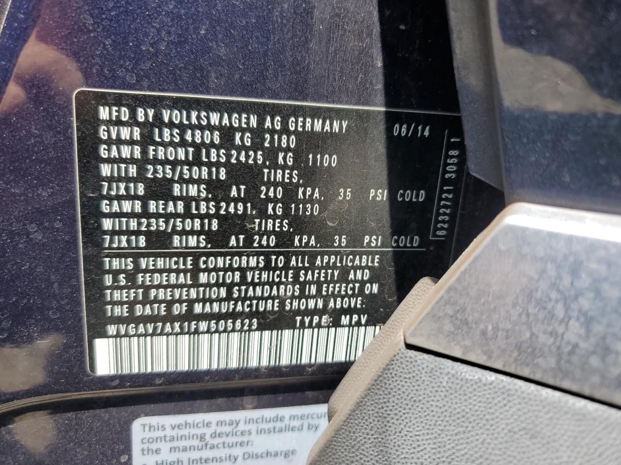 2015 Volkswagen Tiguan S VIN: WVGAV7AX1FW505623 Lot: 56686545