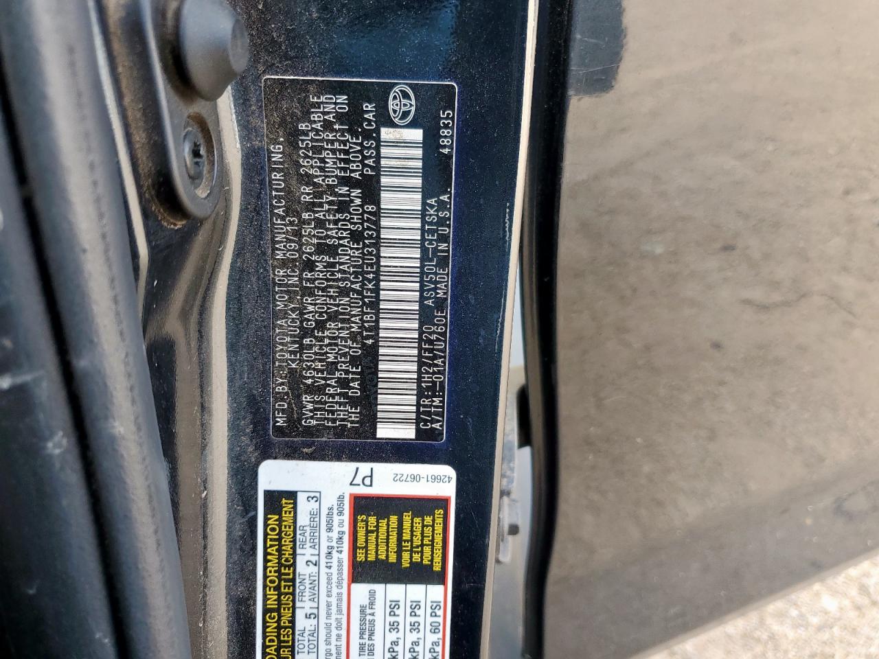 2014 Toyota Camry L VIN: 4T1BF1FK4EU313778 Lot: 57224655