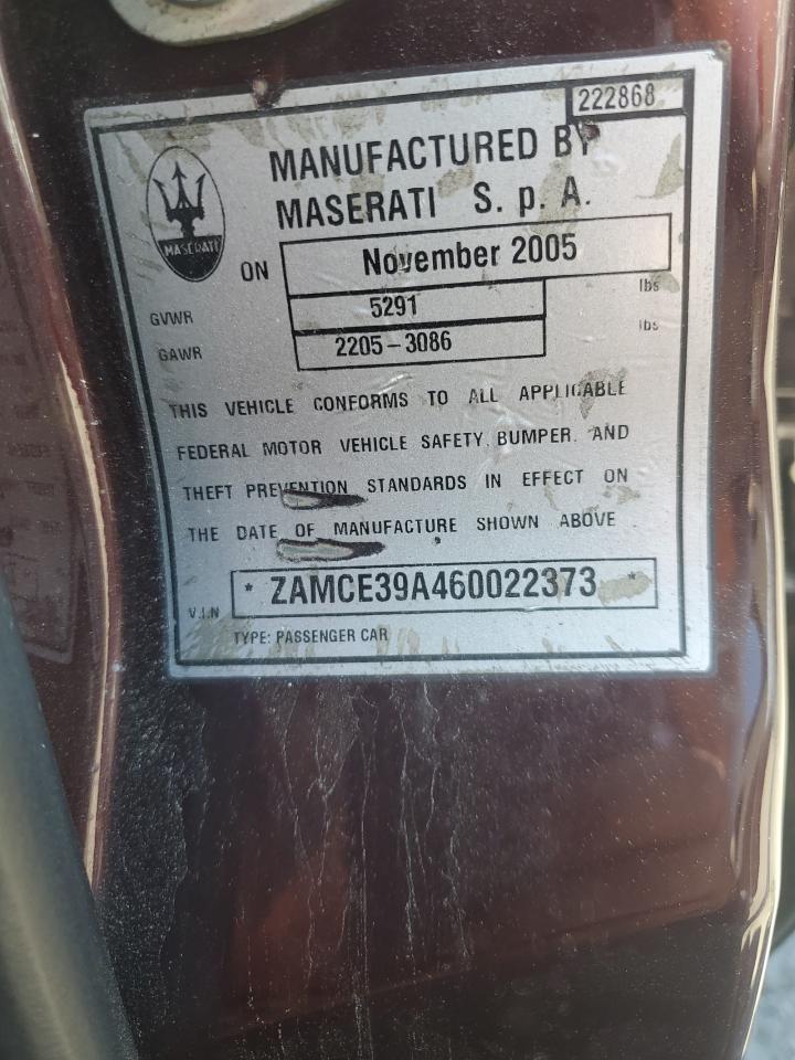 2006 Maserati Quattroporte M139 VIN: ZAMCE39A460022373 Lot: 56416065