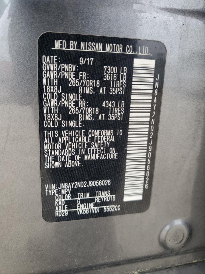 2018 Nissan Armada Sv VIN: JN8AY2ND2J9056026 Lot: 56585815