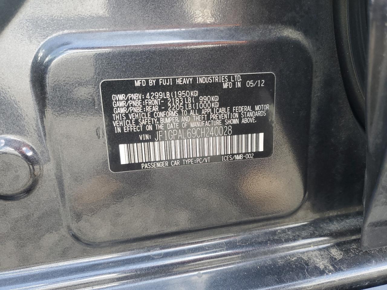 2012 Subaru Impreza Sport Premium VIN: JF1GPAL69CH240028 Lot: 57300355