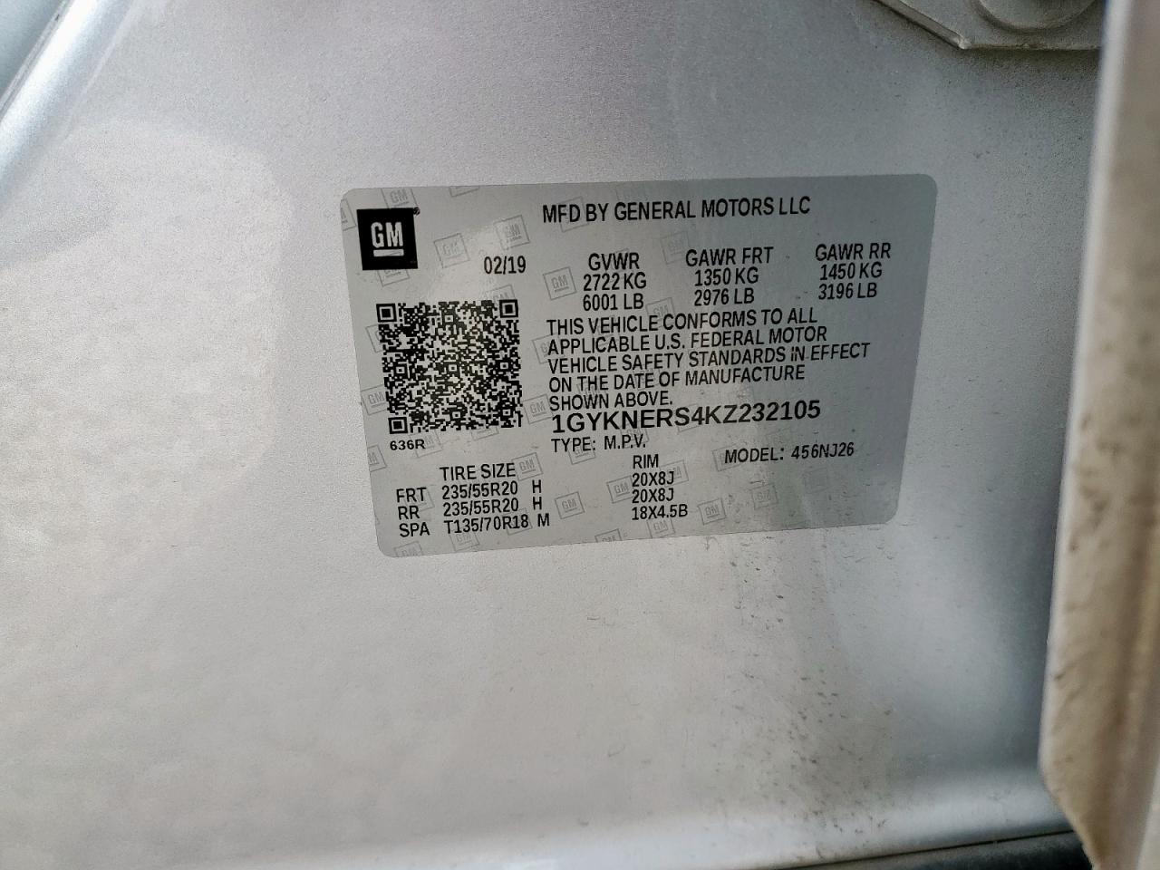 2019 Cadillac Xt5 Premium Luxury VIN: 1GYKNERS4KZ232105 Lot: 58636765