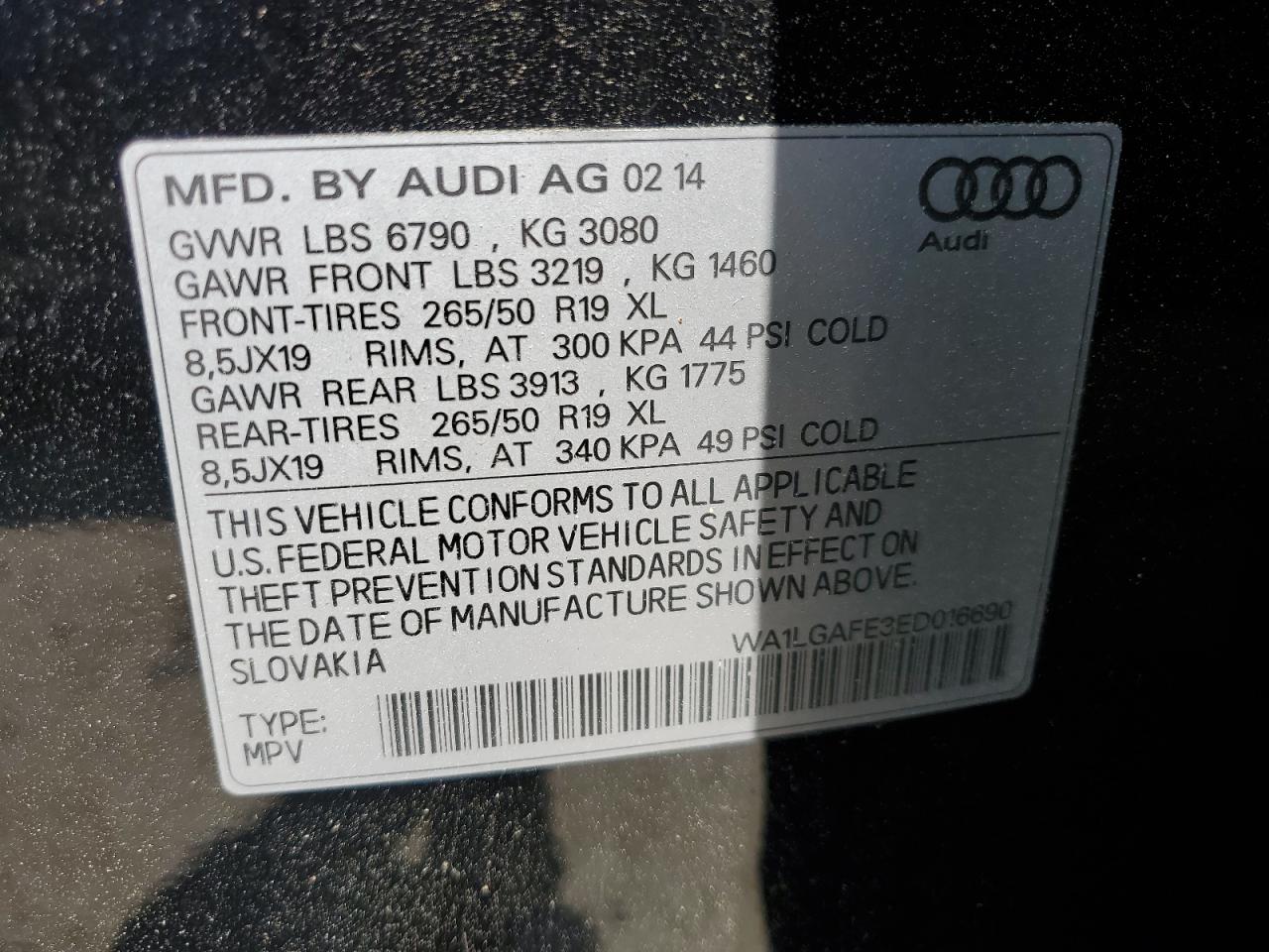 2014 Audi Q7 Premium Plus VIN: WA1LGAFE3ED016690 Lot: 54548835