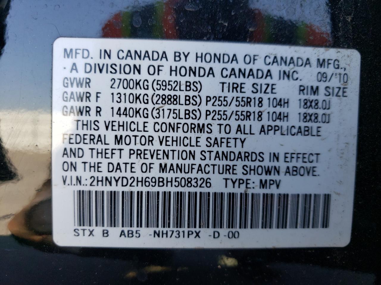 2011 Acura Mdx Technology VIN: 2HNYD2H69BH508326 Lot: 56689495