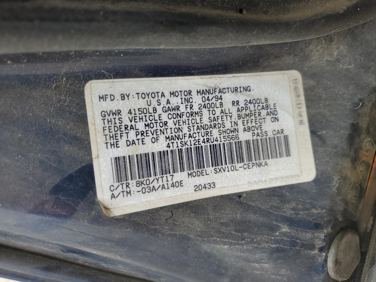 1994 Toyota Camry Le VIN: 4T1SK12E4RU415566 Lot: 57213715